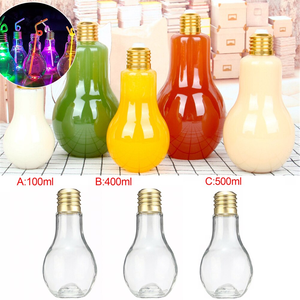 Glowing Light Bulb Juice Cup Drink Bottle 400ml/500ml Plastic Cold Water Summer Milk Juice Tea Coffee Bottle