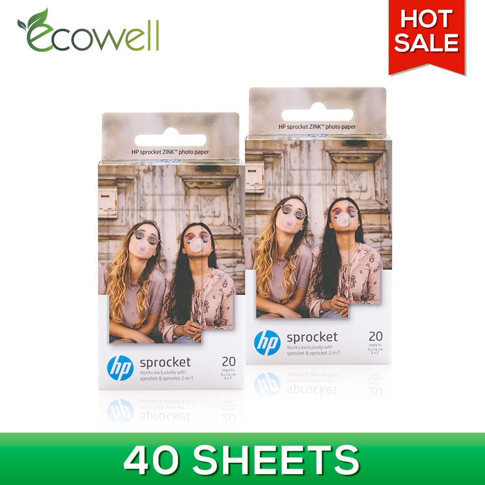 Ecowell 1box compatible Sprocket ZINK Photo Paper for HP Sprocket & sprocket 2-in-1 printer Photo Printing Sticker Paper: 40 sheets