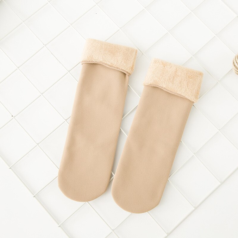 Calcetines gruesos térmicos de lana sólida para hombre y mujer, medias Unisex de terciopelo sin costuras, de Cachemira y nieve, para dormir en el suelo: Skin