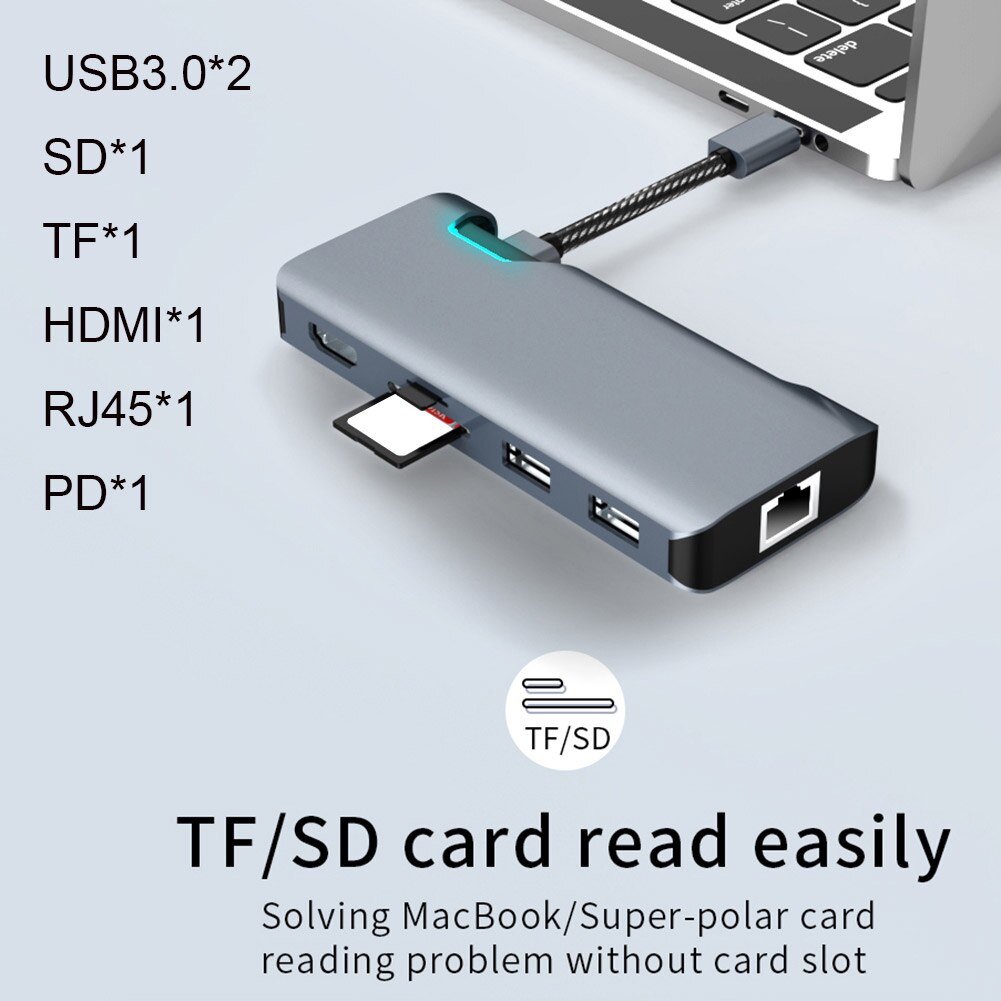 Usb C Hub Type C Naar Usb 3.0 Hub Hdmi Adapter Voor Macbook Pro Huawei Mate 30 USB-C 3.0 splitter Poort Type C Hub Telefoon Oplader: 7 in 1