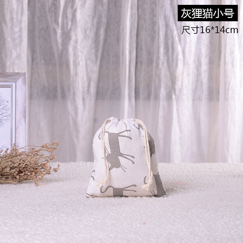 Cotton Linen Cat Pattern Beam Drawstring Bag Cosmetic Bag Travel Makeup Case Organizer Women Men Shoes Zakka Storage Pouch: 2 S