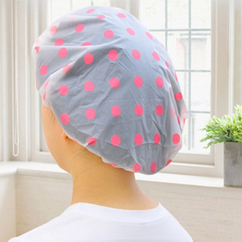 Cute dot vandtæt badehætte voksen type vask køkken røgetæt hat badehue med elastisk lys og nem at rengøre billig: Rød