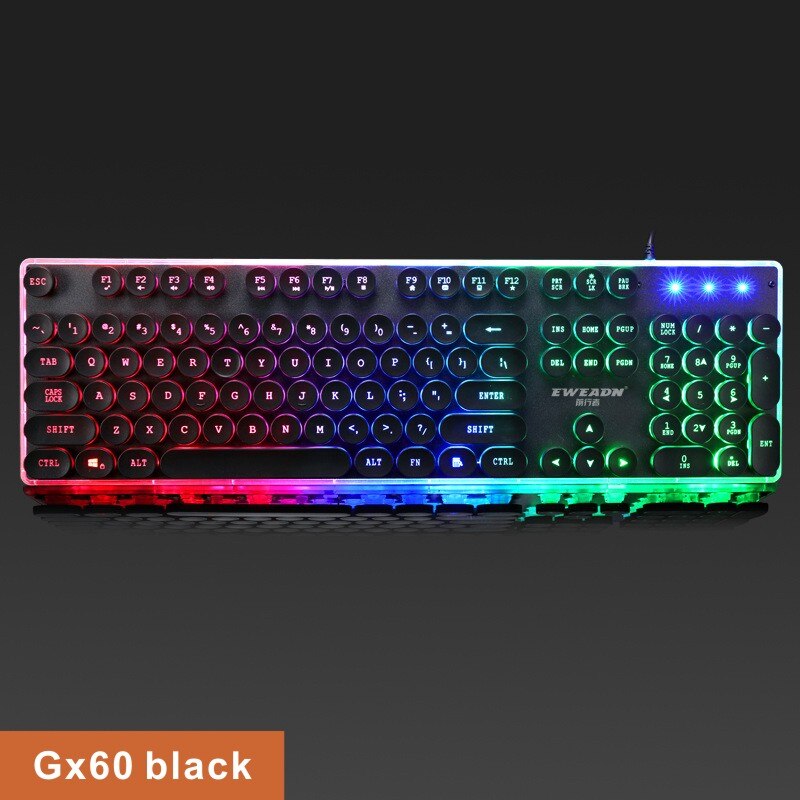 Gaming Keyboard Luminous Retro Round Metal Panel gamer Keyboard USB Wired Steam punk Waterproof Keyboard For Desktop PC Laptop: Gx60 black
