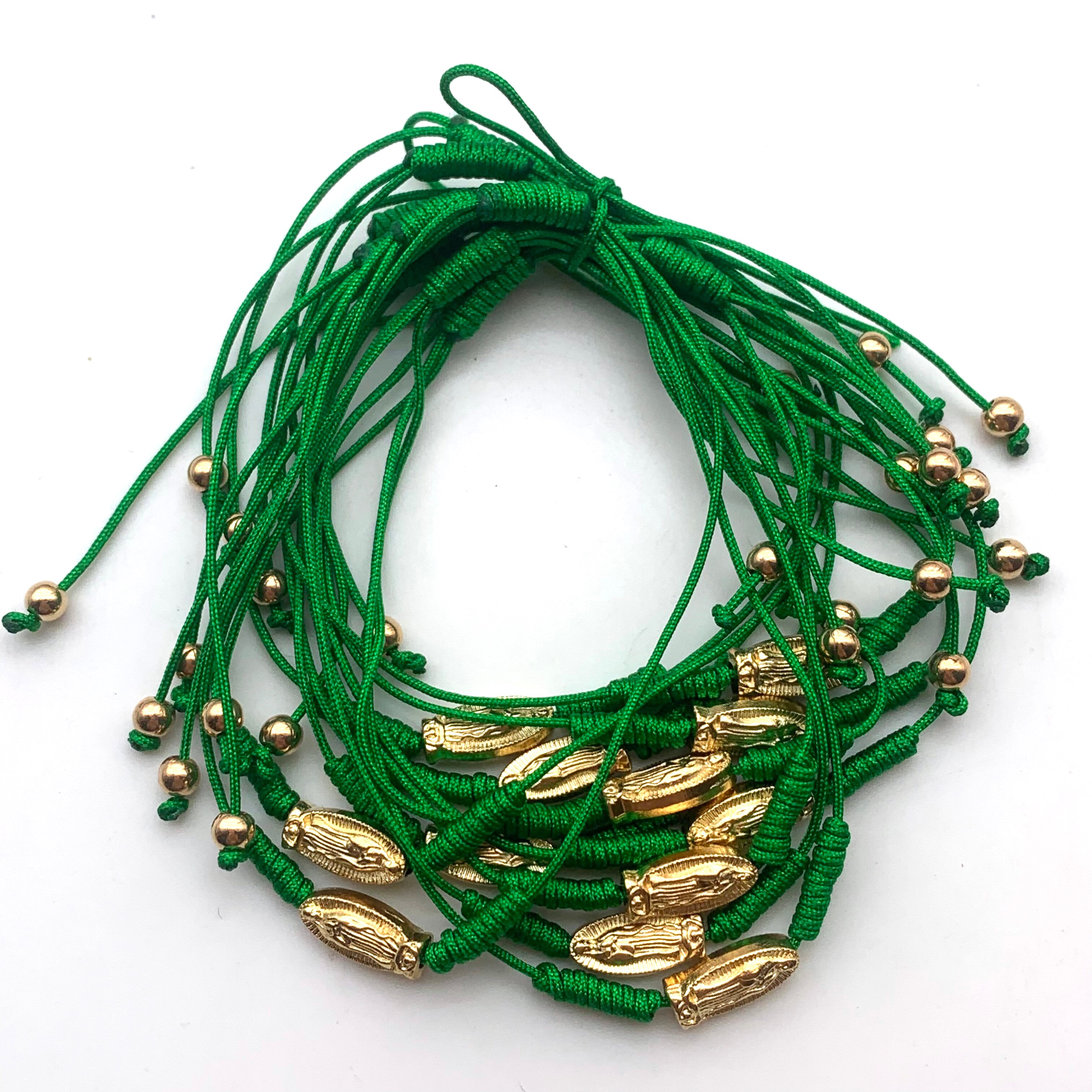 12 handgewebte armbänder mit goldenem motiv der jungfrau Maria/des heiligen Judas – Ideal für freunde, Partner und familie.: GrüNe jungfrau Maria