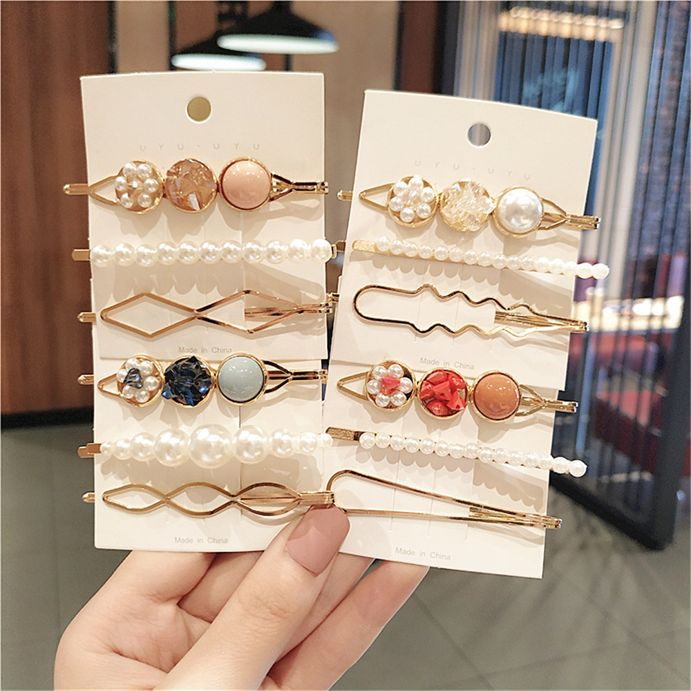 3 unids/set de pinzas para el cabello con diamantes de imitación y perlas para mujer, horquilla con flequillo geométrico ahuecado, accesorios para el cabello para niñas