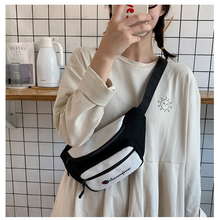 Messenger bag kvinnlig vild ins hip hop port stil bröstväska väska midjeväska kvinnlig ins: Svart