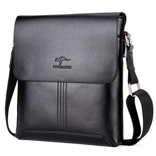 Famous Brand kangaroo PU Leather Men Messenger Bags Solid Men Shoulder Travel Bags Crossbody Men Handbags Casual Briefcase: Black