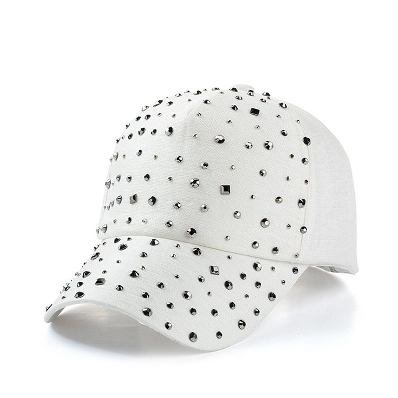 Fs trendiga rhinestone face kepsar för kvinnor vinter snapback hip hop svart vit baseball kepsar män ben truck hatt casquette: Vit basebollkeps