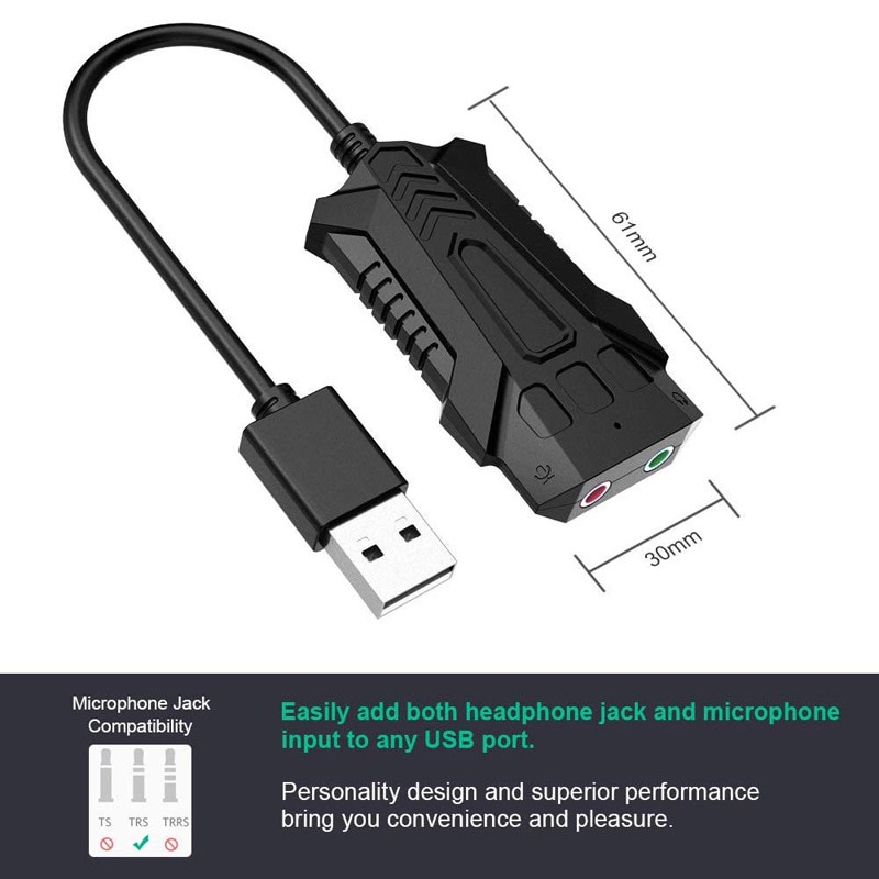 Kannettava usb-äänikortti ulkoinen usb-kuulokemikrofoniliitäntä äänikortti windows/mac/linux
