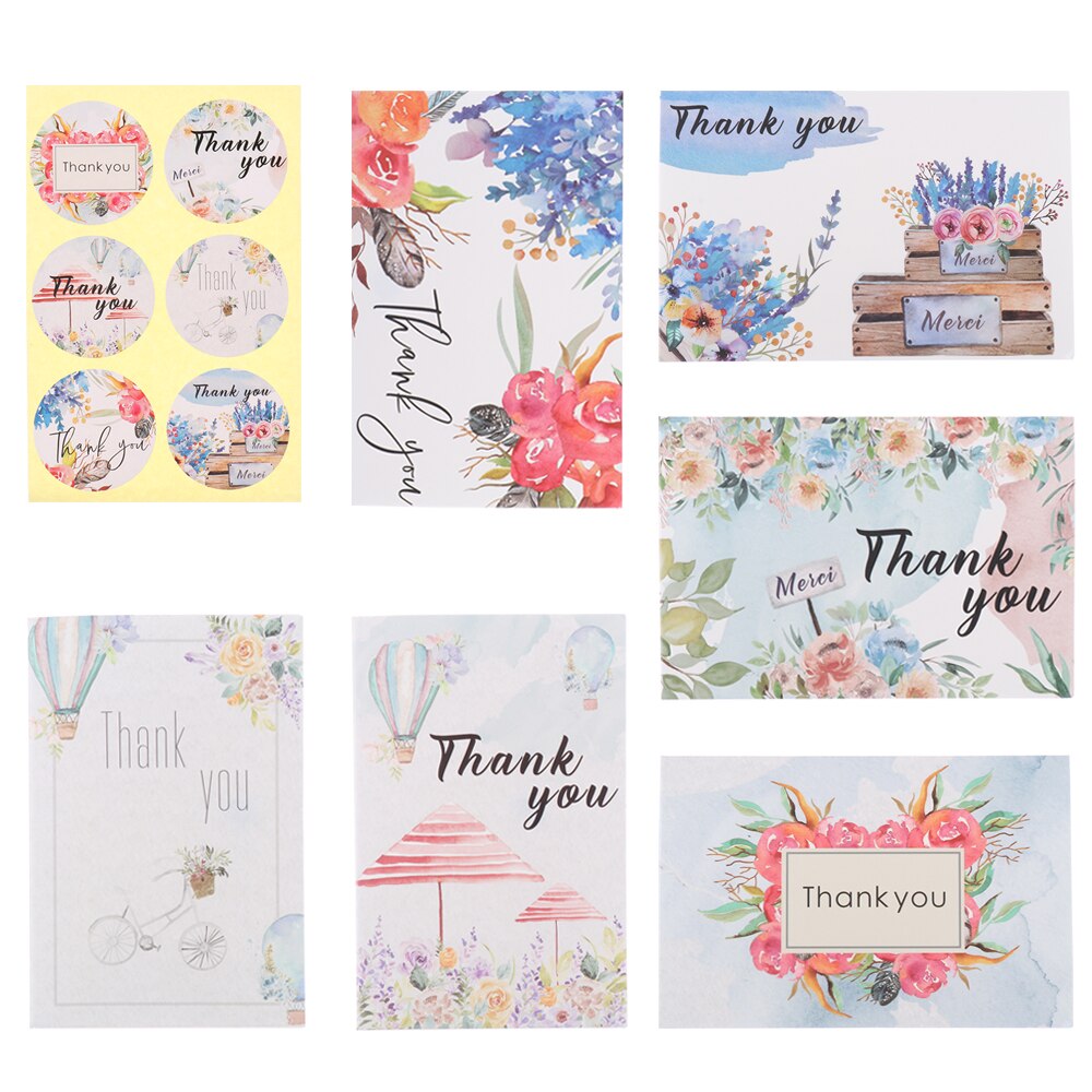 Cartes de remerciement en feuille d'or, lot de 4/6 cartes d'invitation à motifs floraux avec enveloppes, autocollants vierges, cartes postales pliantes