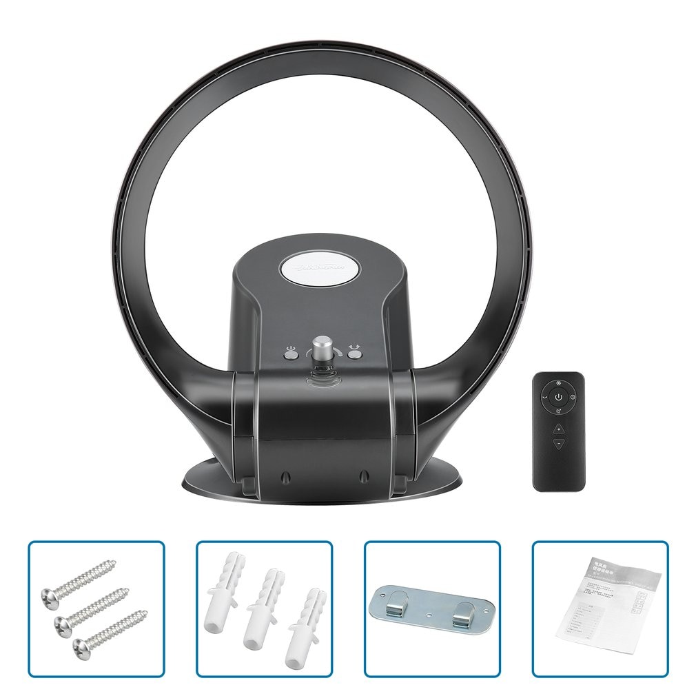 Multifunctional Bladeless Fan Air Condition Remote Control Wall Mounted Adjustable Wind Speed Round Fan for Home Office