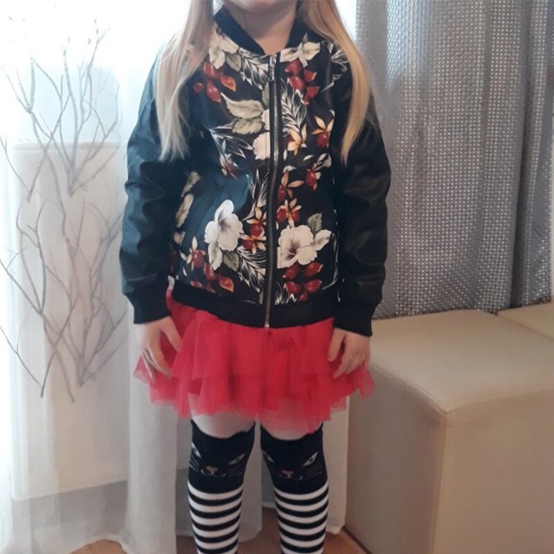 Filles cuir manteau enfants veste en cuir synthétique polyuréthane 3-9 ans fille col rond imprimé fleurs camouflage artificiel enfants outwear