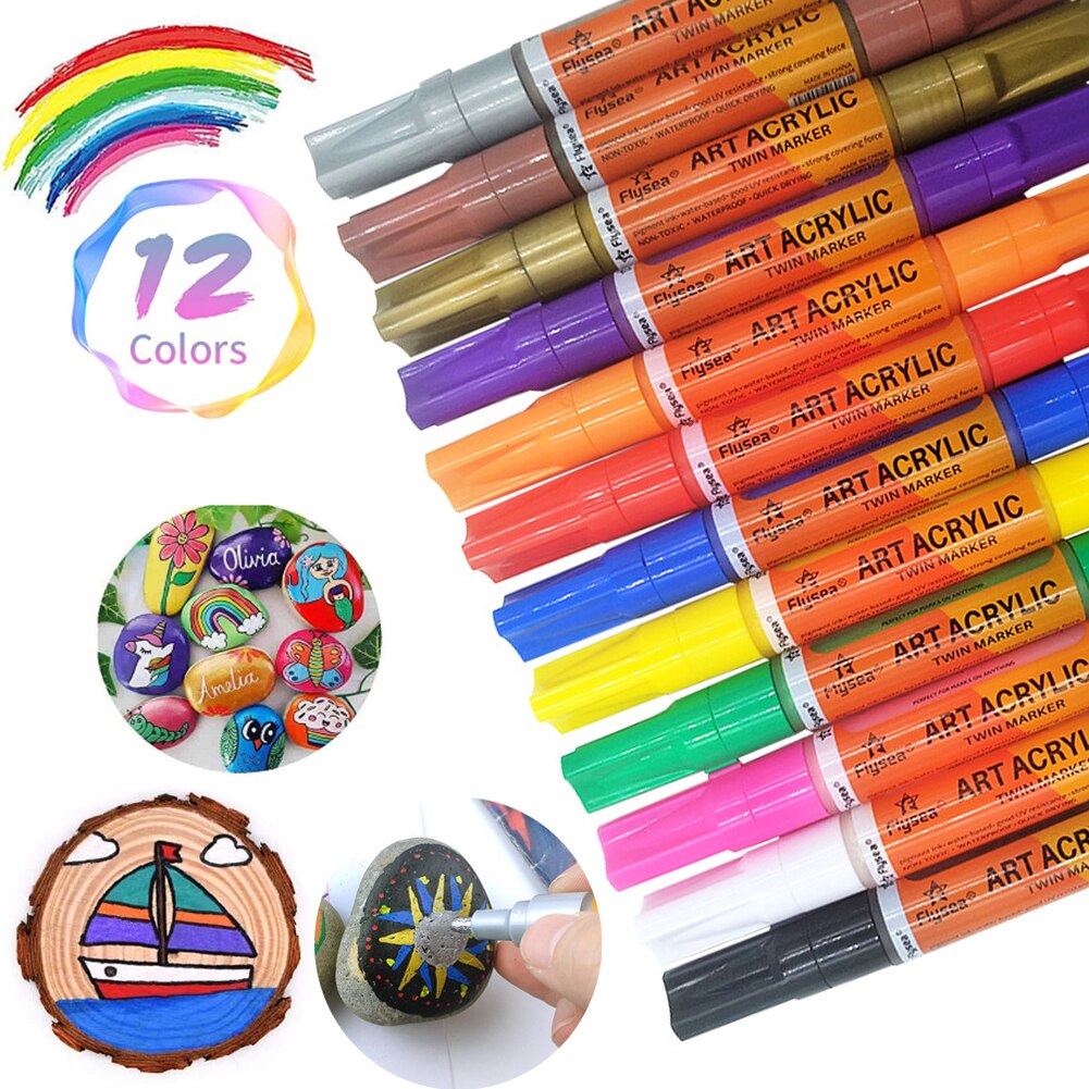 Acryl Verf Pennen, 12 Pack Acryl Verf Marker Pennen Waterdichte Acryl Marker Pennen Set 0.7Mm &amp; 3 Mm Tips, diy Ambachtelijke Verf Pennen: Default Title