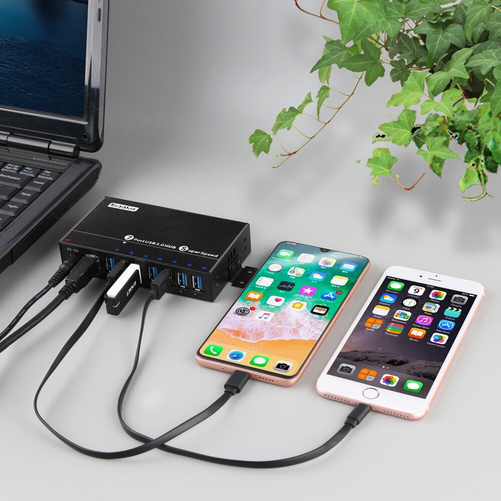 Sipolar Aluminum 7 Ports USB 3.0 Charger Hub Multi Port USB Splitter With 12V 3A Power Adapter LED Indicator Bracket A-173