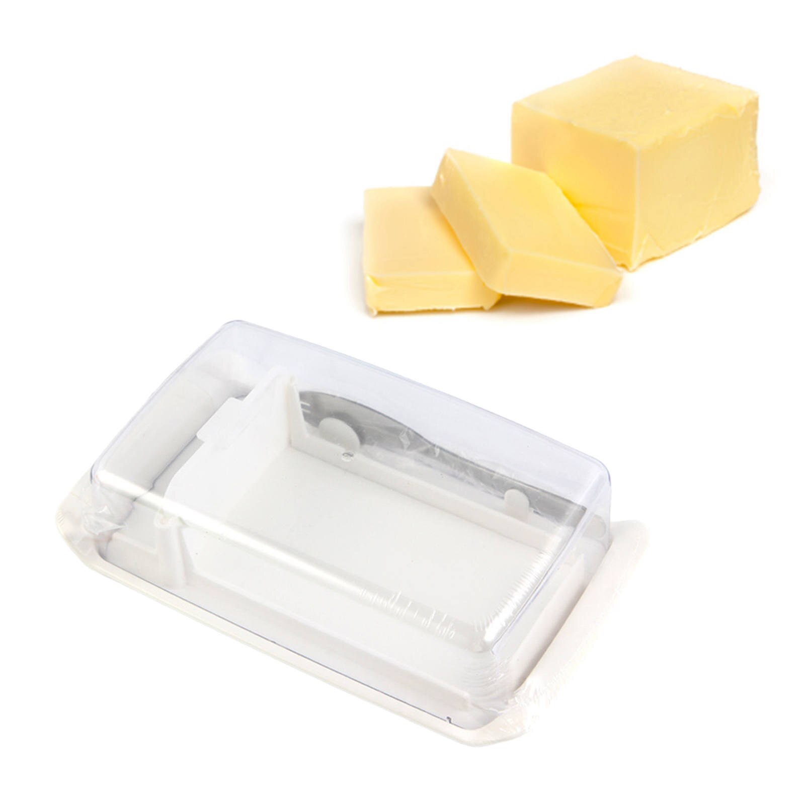 Boter Box Met Vork Rechthoekige Vers Houden Kaas Opslag Keeper Afdichting Houder Koelkast Organizer Opslag: WHITE