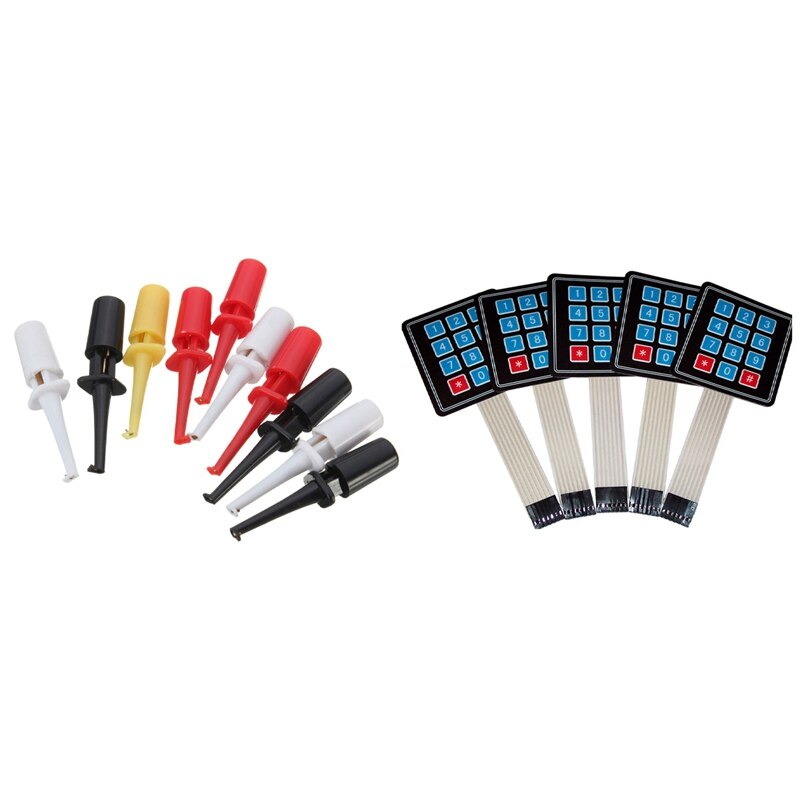 10 x Clamp Multimeter Probes Probe Tips Gauge Test Hook & 5 PCS 4X3 Matrix Array 12 Key Membrane Switch Keypad