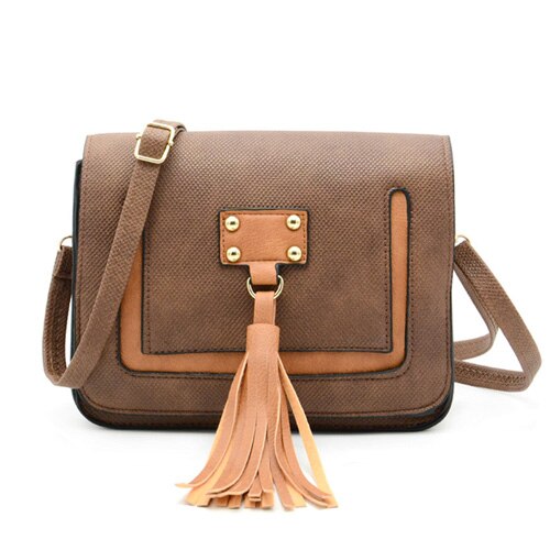 REPRCLA-petit sac à épaule pour femmes, sac à bandoulière mignon avec pompon, sacoches à rabat de bonne de pour dames: brown