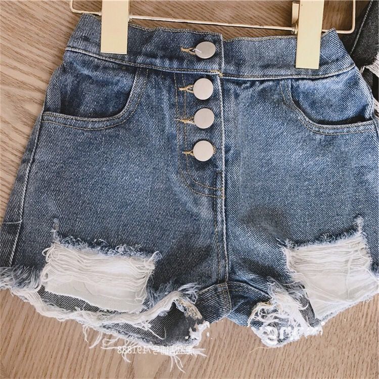 Short en denim pour filles, avec bords rugueux et trous, bas à la , P6042