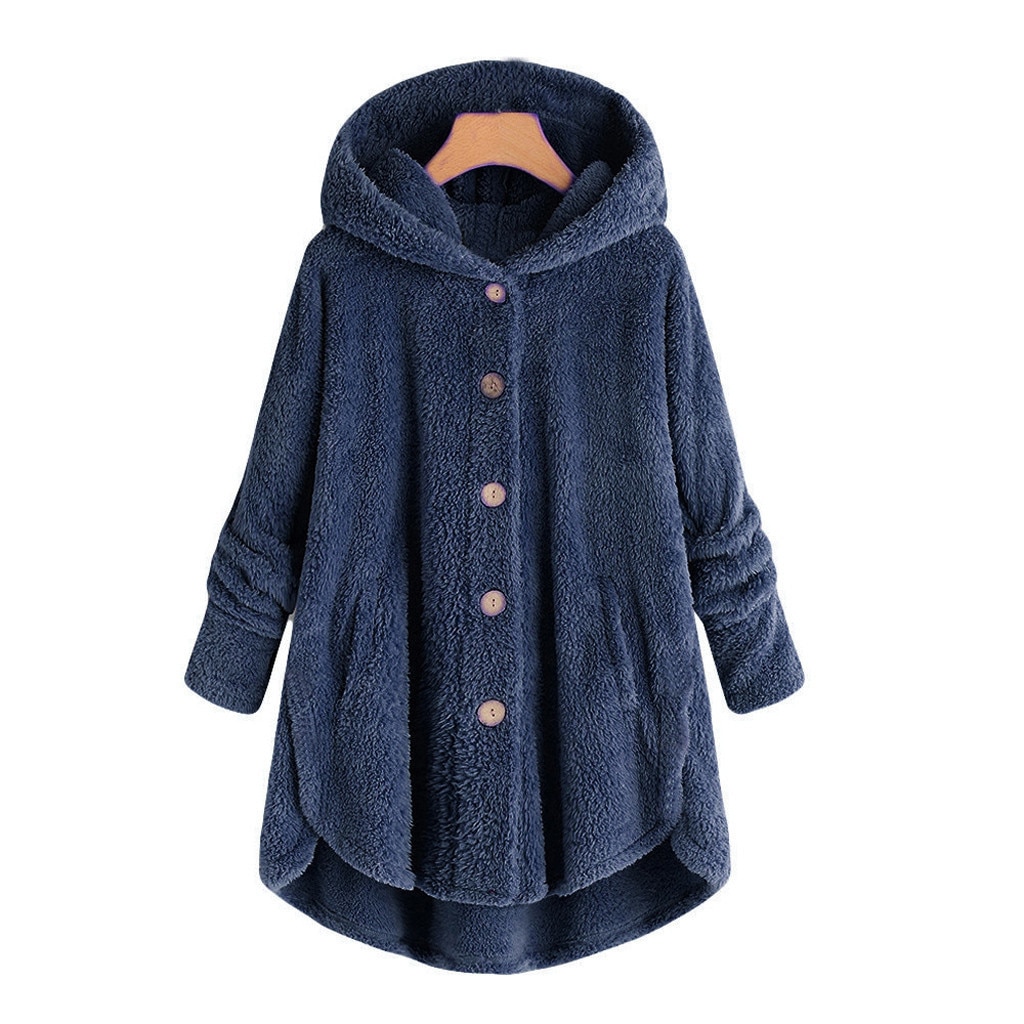 Manteau en laine pour femmes, grande taille, bouton, capuche, ample, Cardigan, veste d'hiver garde au