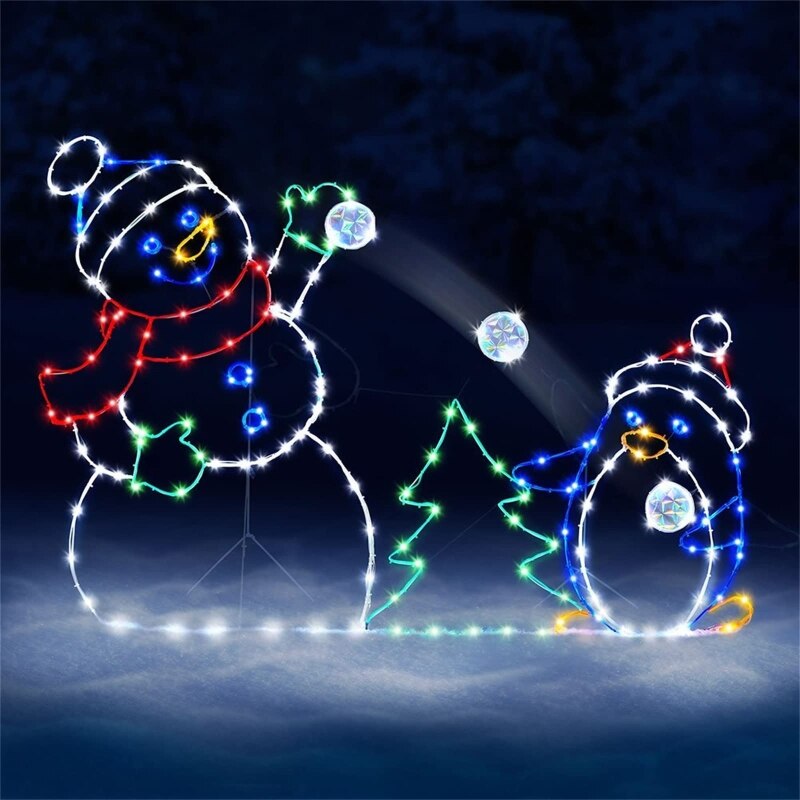 Christmas Fun Animated Snowball Fight Light String Outdoor Garden Snow Glowing Decorative Frame Winter Christmas Decor D5QA