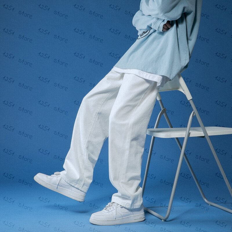 Straight Jeans Men White Loose Denim Trousers Neutral Jean Streetwear Casual Summer Pure Wide Jeans Man Women Pants Hip Hop Bagy: Pure white / Asia 2XL(80-85kg)
