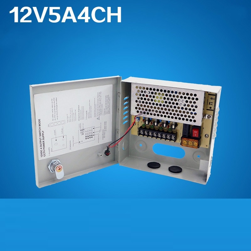 DC 12V 5A 4 Channels Power Box Switching Power Supply Box for surveillance Security Camera 4CH Ports 100V-240V Input