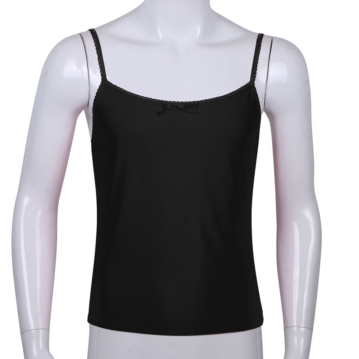 Mens Casual Tops Lingerie Camisole Adjustable Spaghetti Straps Soft Fabric Vest Tank Tops Nightwear Sleepwear Man Clothing: black / XXL