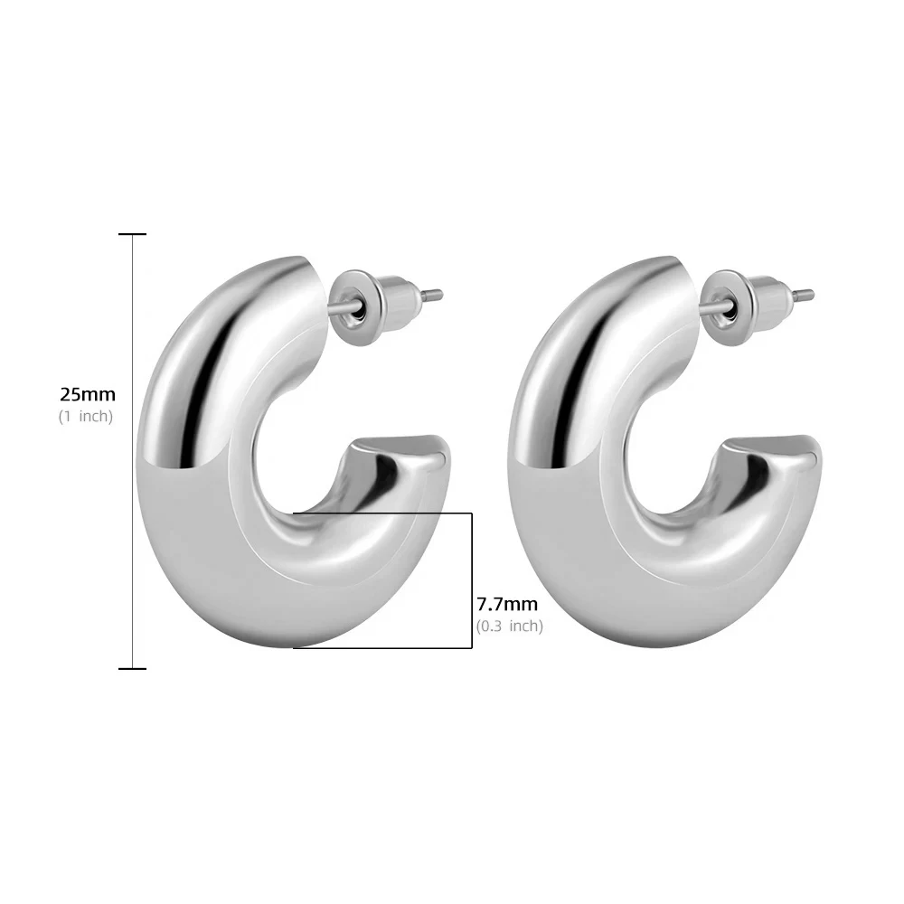 Nuevos pendientes de aro Retro de acero inoxidable con forma de C grueso, chapado en oro brillante, círculo PVD, tubo redondo, aros Huggie, joyería para oreja apilada