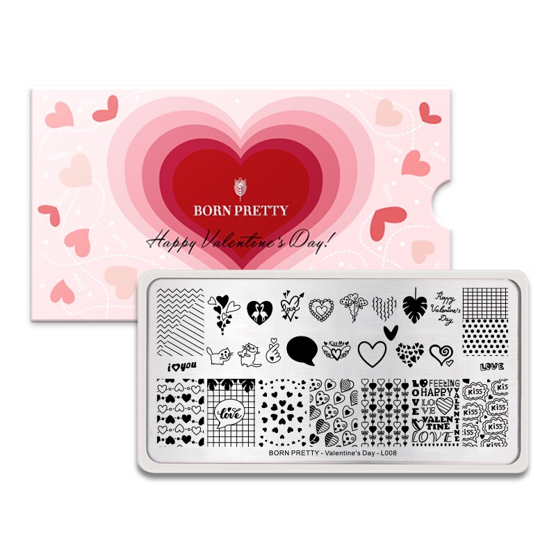 Født smuk rektangel negle stempling plade gitter hjerte nail art billede skabelon gør-det-selv dekoration valentinsdag  l008