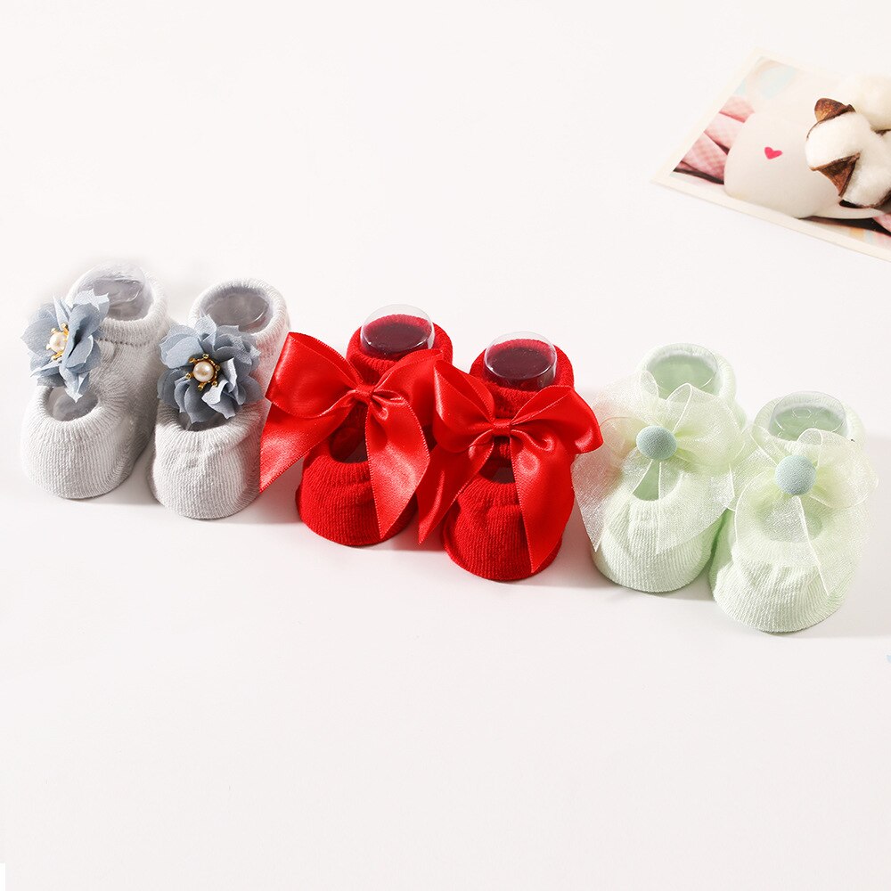 3 Paren/set 0-12Months Baby Sokken Leuke Kant Bloem Parels Crown Bows Antislip Pasgeboren Baby Meisje Sokken Katoen Prinses meisjes Sokken: 11