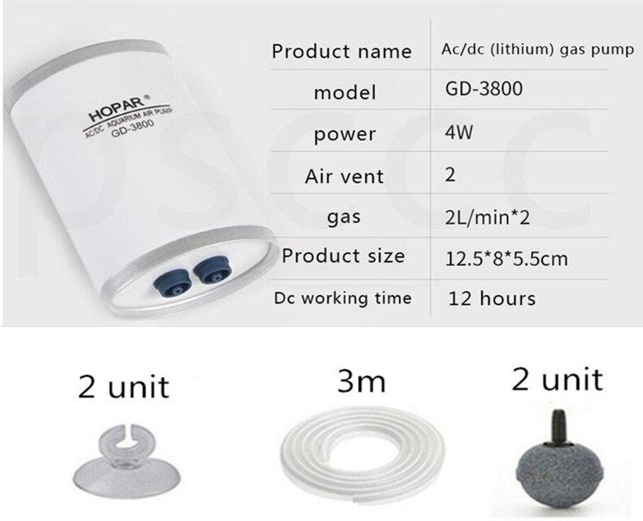 HOPAR AC/DC Aquarium Air Pump Automatic Emergency Battery Backup Fish Tank Oxygen Air Pump with Air Stones Double Outlet 240L/H: GD-3800 a set / UK adapter plug