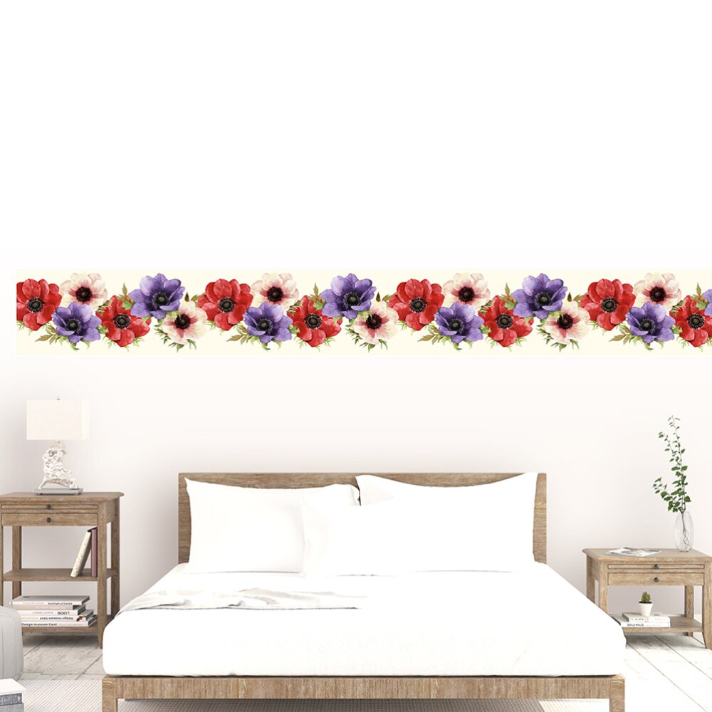 1PC Floral Pattern Wallpaper Border Sticker Waistline Wall Sticker Waterproof Self-Adhesive Border Decal for Home Bathr