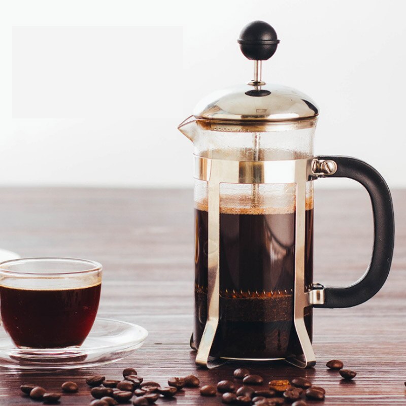 Fransk press, rostfritt stål + borosilikat fransk press kaffekanna, kaffebryggare, tekanna 350ml 600ml