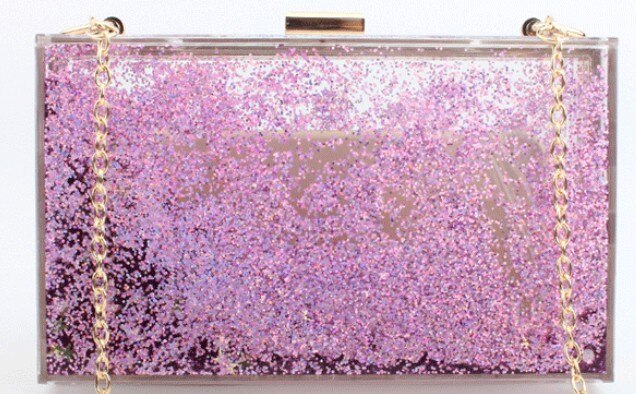 Roze Transparant Acryl Vrouwelijke Koppeling Chain 4 Kleur Clear Avondtasje Vrouwen Messenger Bag Doos Schoudertas: purple  snake chain