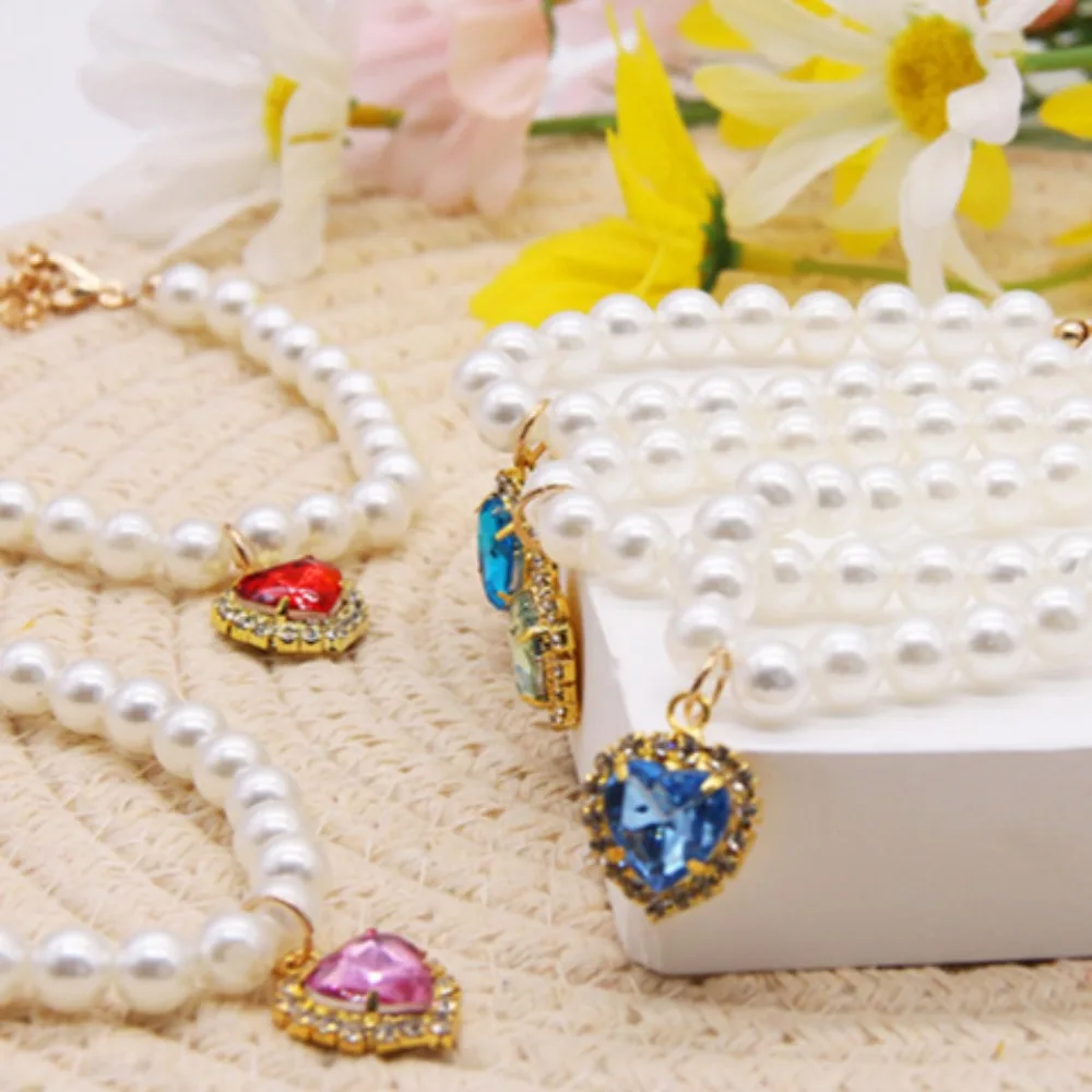 Collar de perlas de lujo para mascotas, colgante para gato y perro, suministros para mascotas, Collar de cristal de amor, Collar para gatito