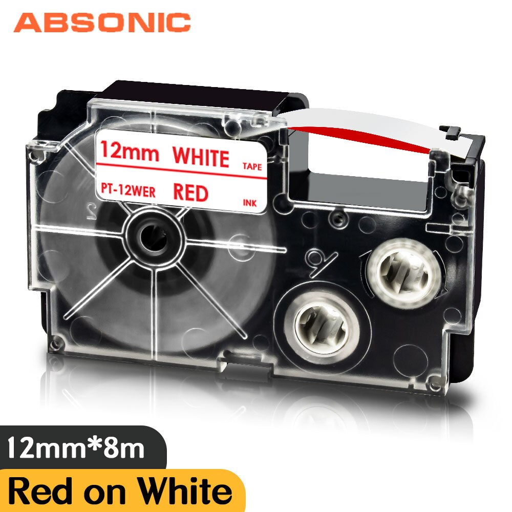 XR-12WER Replacement Casio Label Tape XR 12WER Red on White 12mm*8m Label Cassette for Casio Label Printer KL-750 KL-7400 KL-820