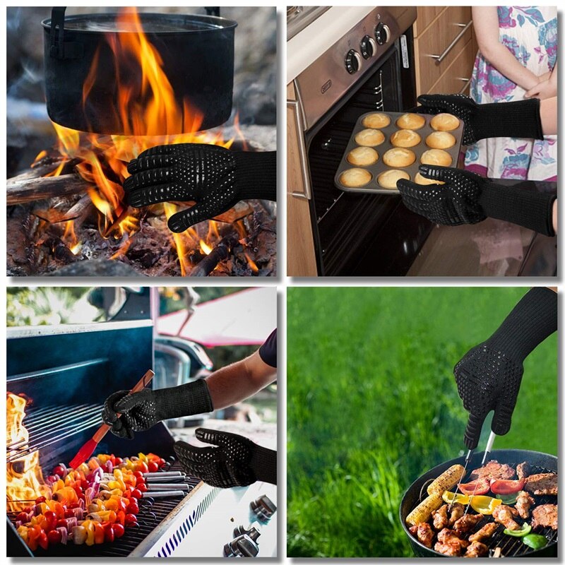 Varmebestandige bbq hansker matlaging baking grill ovn hansker tykk silikon grill kjøkken votter håndbeskyttelse hansker bbq verktøy