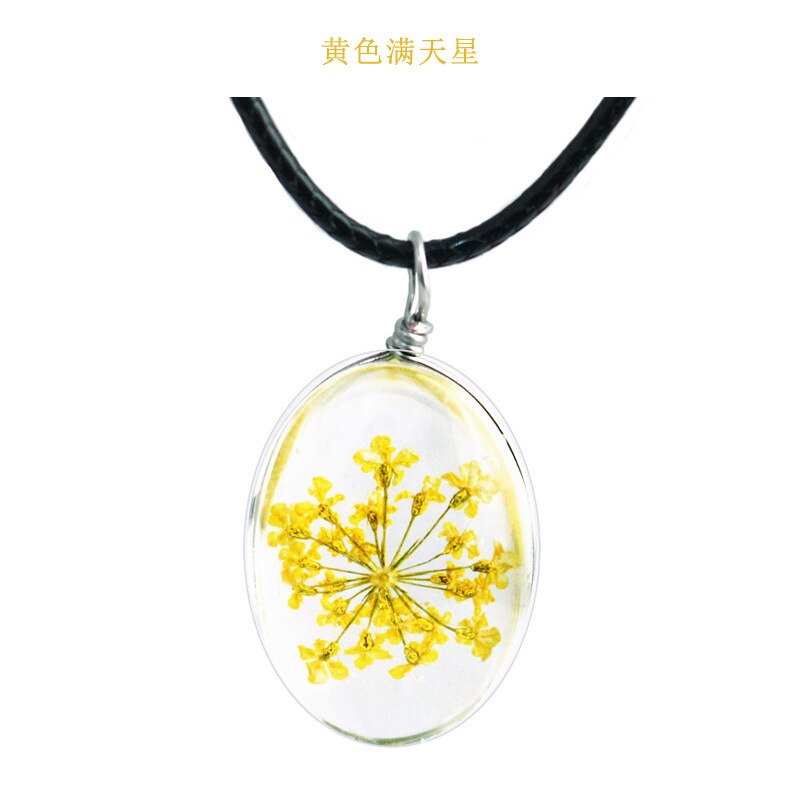 Classic Handmade Dried Flower Clover Jewelry Accessories Unisex Luck Transparent Glass Various Shapes Pendant Necklace: Antique Gold Plated