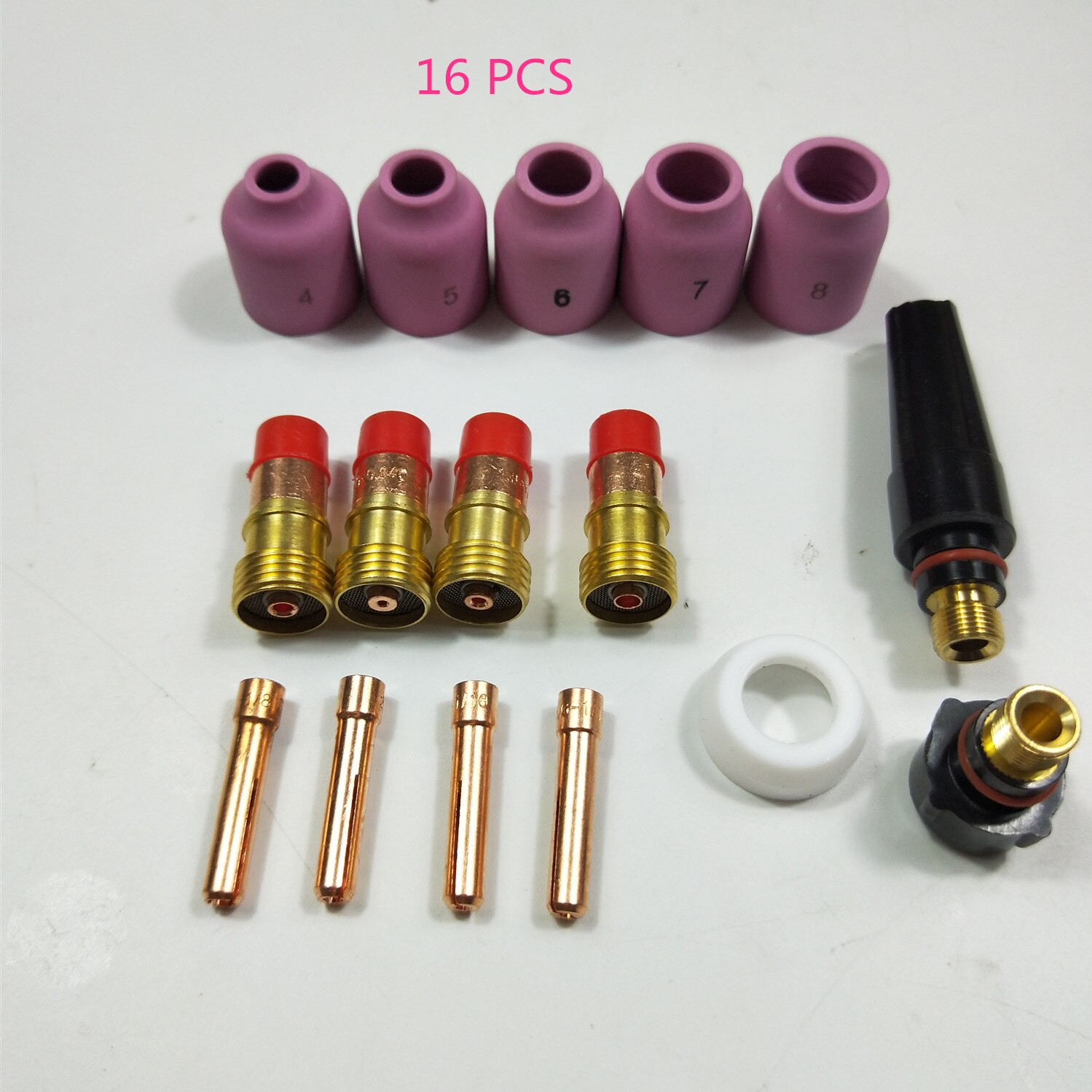 TIG Welding Torch Stubby Gas Lens Heat Resistant Glass Cup Kit For WP-17/18/26 2.4mm 3/32" O-rings semi-automatic welding: package 16pcs