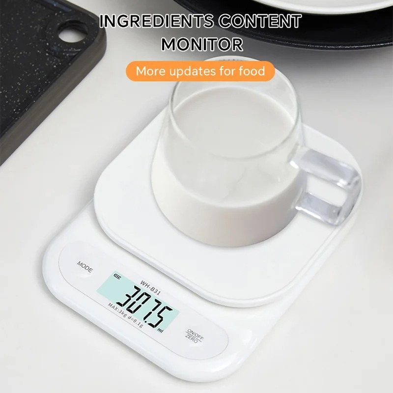 LCD Digital Kitchen Scale 3kg/7kg Food Scale Battery/USB Charging Electronic Balance Measuring Grams Scales For Cooking Baking