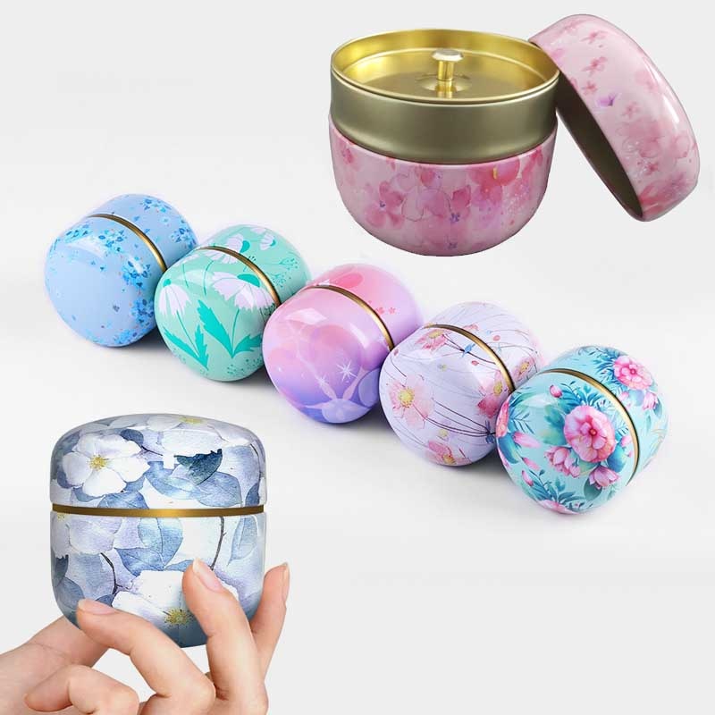 Mini Tea Storage Containers Tea Coffee Tins Flowers Pattern Food Storage Box for Herb Candy Chocolate Sugar Spices Candle