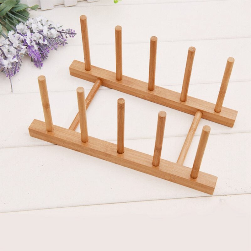 Dish Rack Pots Wooden Plate Stand Wood Kitchen Cup Display Drainer Holder