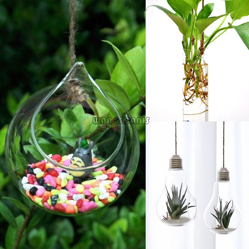 Jarrón colgante de flores para jardín, maceta de cristal, contenedor de plantas, decoración de en casa, para boda, macetas colgantes creativas, 1 ud.