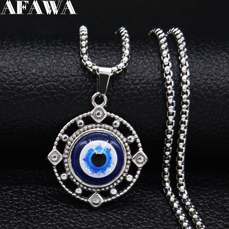 Blue Eye Edelstahl Kette Halskette Frauen Silber Farbe Halsketten & Anhänger Boho Schmuck kragen mujer N19274