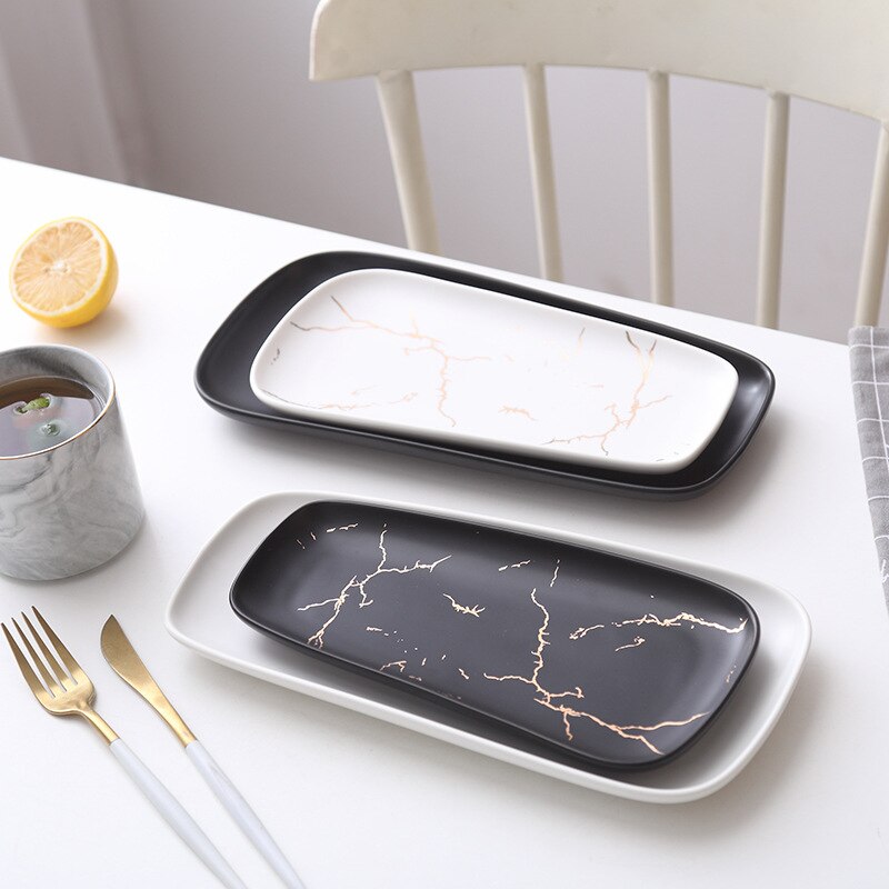 Retângulo longo de mármore placa jantar retangular cerâmica sushi sobremesa ocidental bife grande prato café da manhã