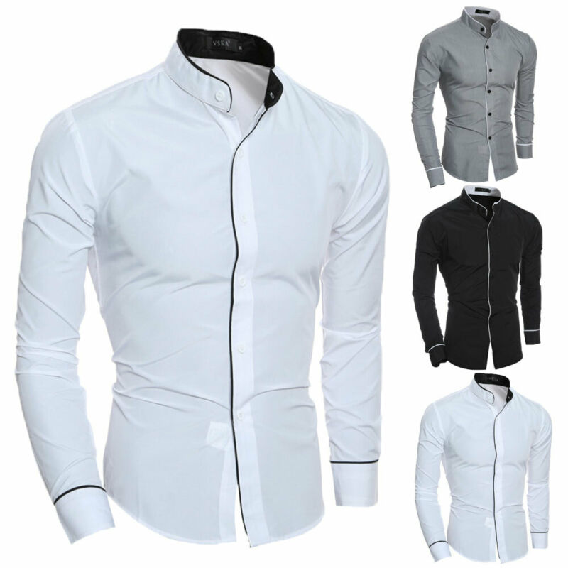 Lyxig formell skjorta för män manlig ädel knapp långärmad casual slim fit kontorsklänning skjortor i solid bomull