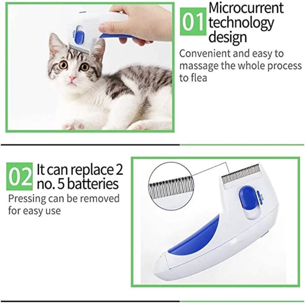 NICREW-limpiador eléctrico de Piojos para mascotas, peine de eliminación de aseo, herramientas para limpieza de gatos y perros, cepillo antipulgas, suministros de peine para mascotas