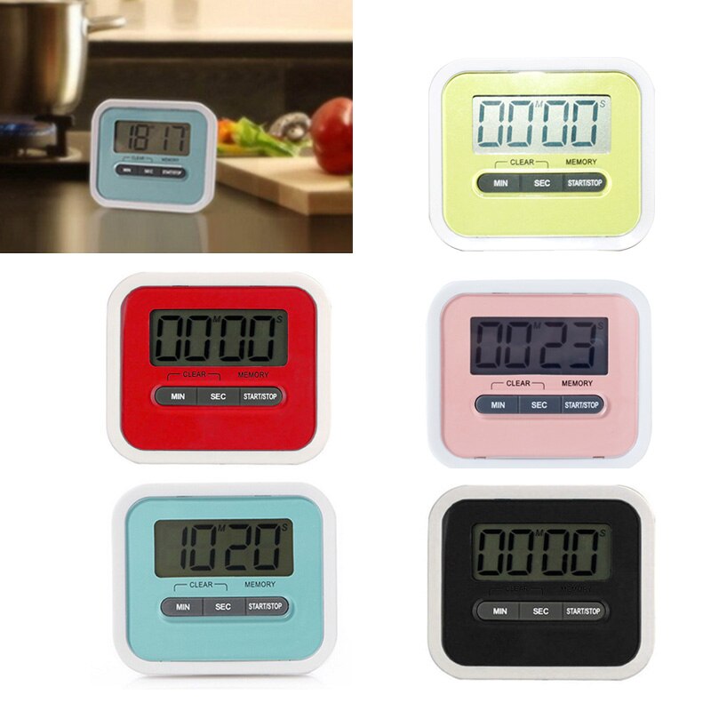 Large LCD Digital Screen Kitchen Timer Square Cooking Count Up Countdown Loud Alarm Magnet Clock Loud Alarm Kitchen Accessories