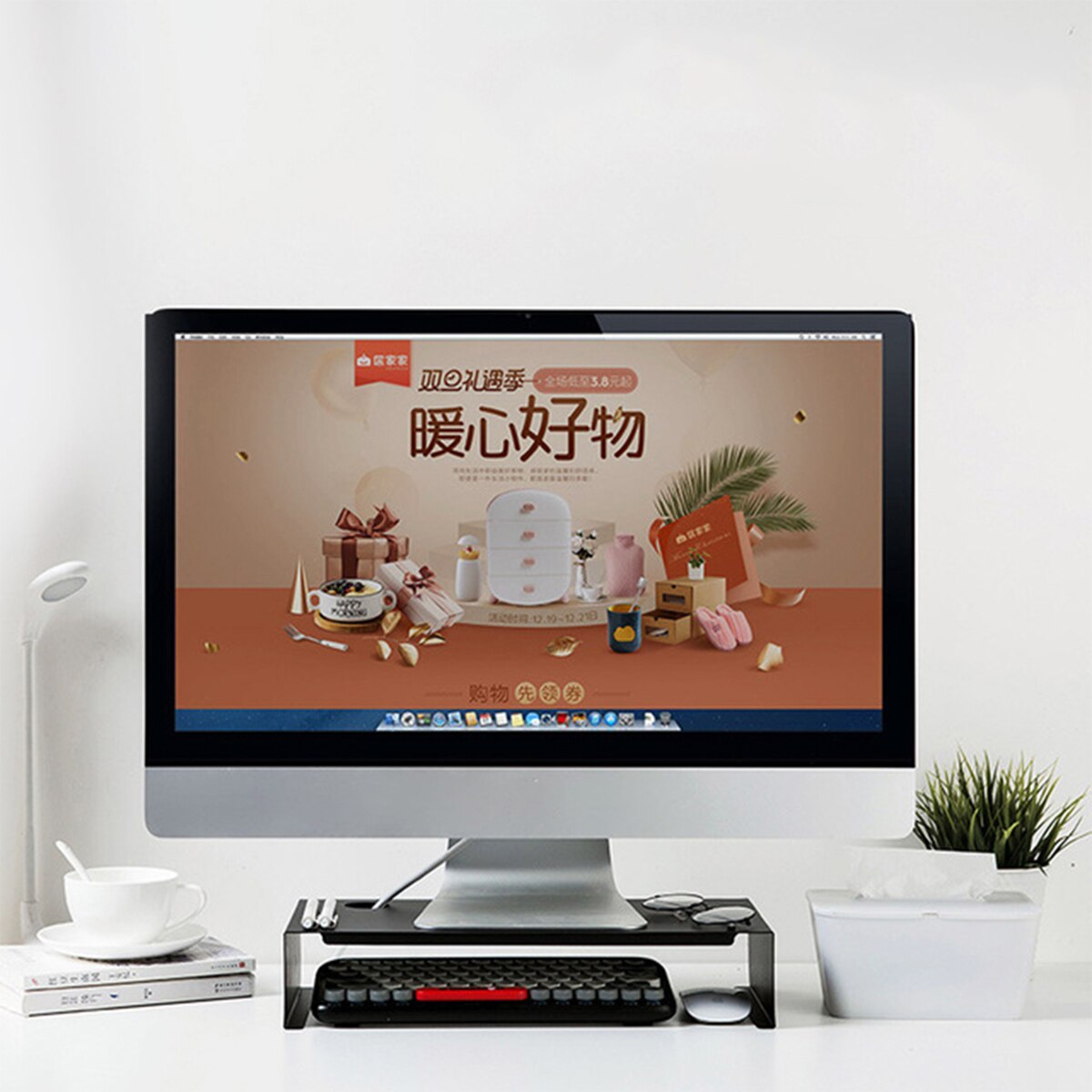 Computer Monitor Stand Riser Desk Laptop Organizer with Pen Panel Grooves and Cable Storage Hole for Home Office