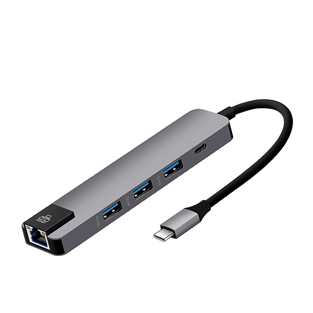 Varme -5 i 1 usb type c hub 4k hdmi usb splitter gigabit ethernet  rj45 lan adapter til macbook pro luft imac pc datatilbehør: Grå